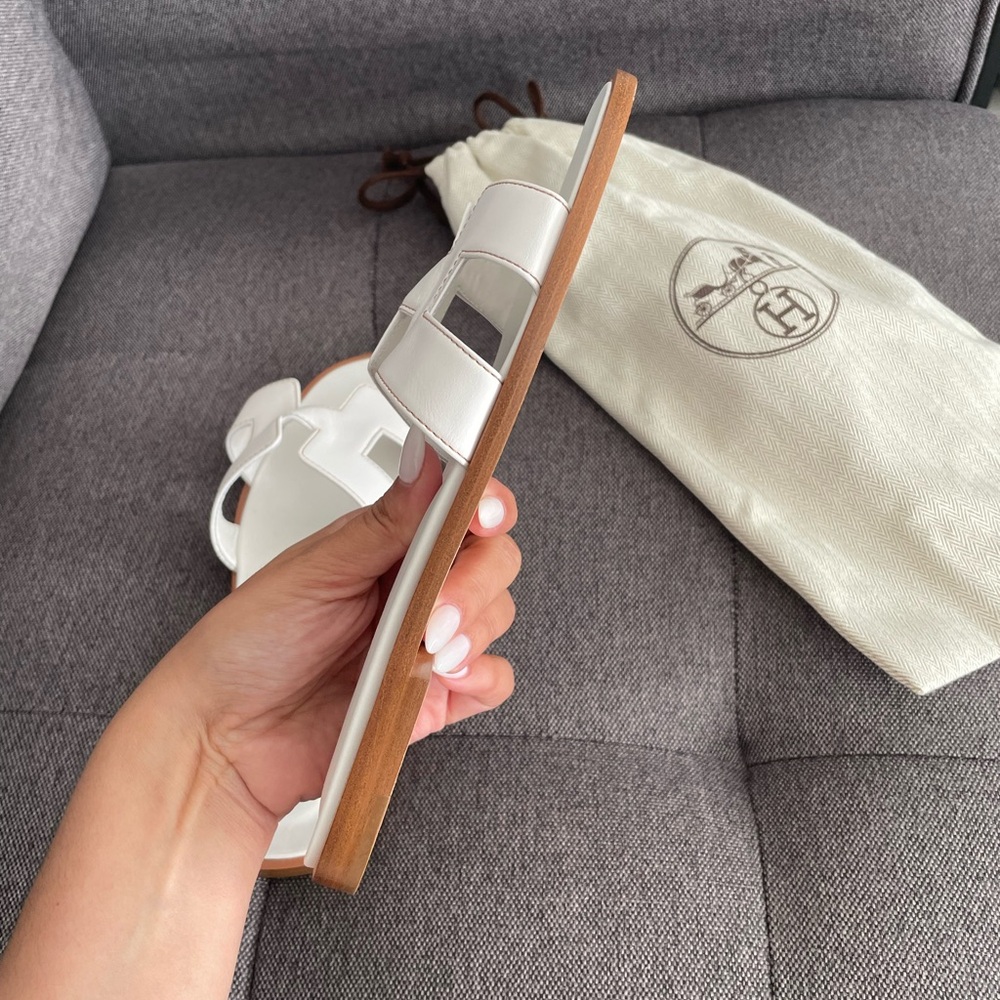 Hermes White Oran Sandals - Picture 9 of 10